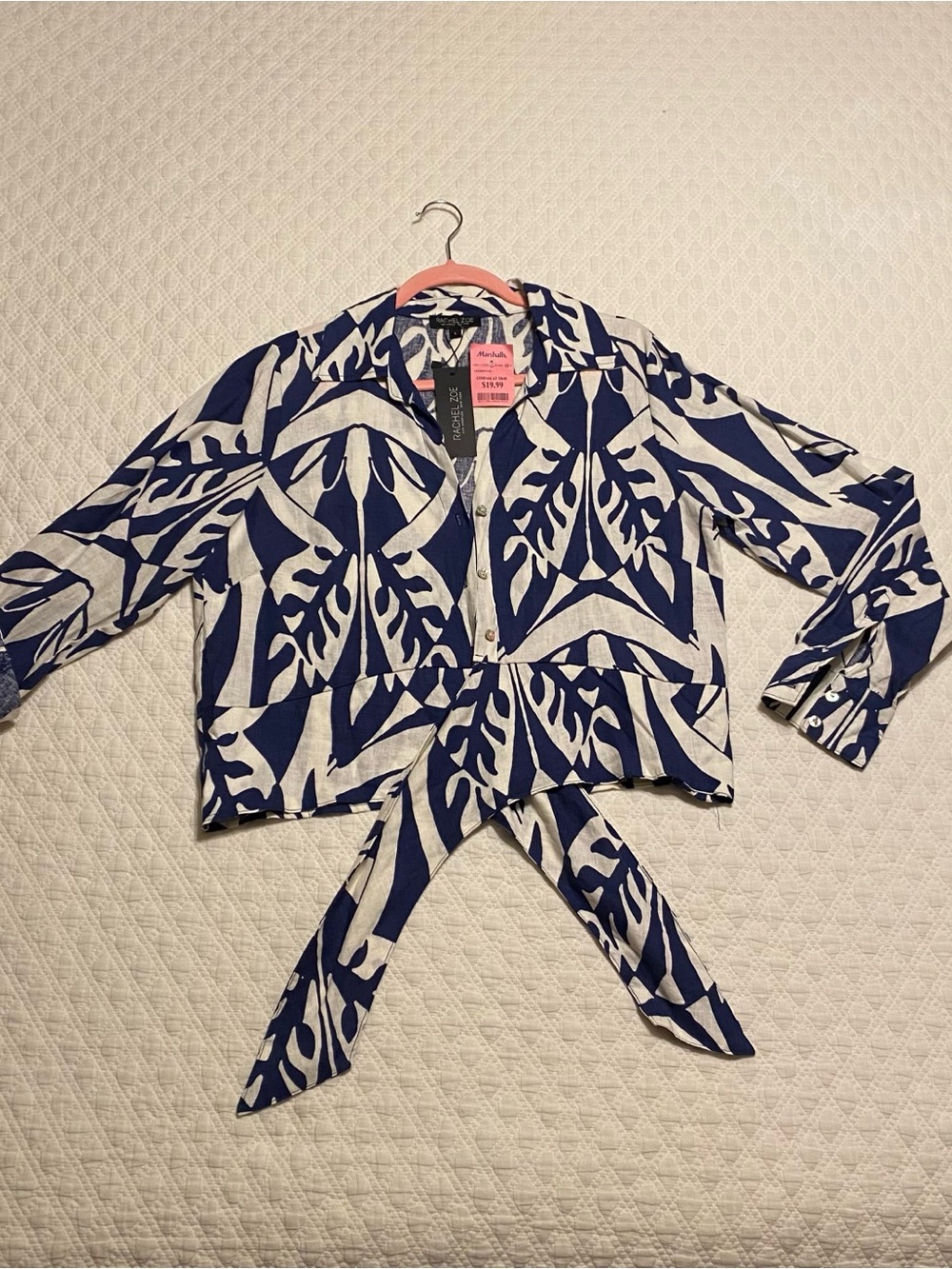 Rachel Zoe Navy and White Tie-Front Button Blouse